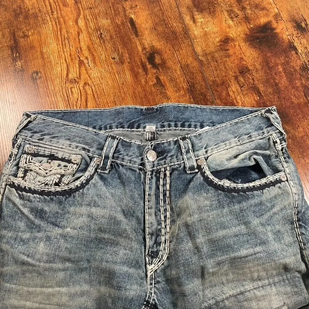 True Religion Jeans Mens 36X32 RARE Straight‎ Flaps Nat Mega T Distress